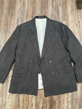 Zara Linen Double Breasted Blazer Brown Relaxed size 38r Fits 40R DB 2x4 Button